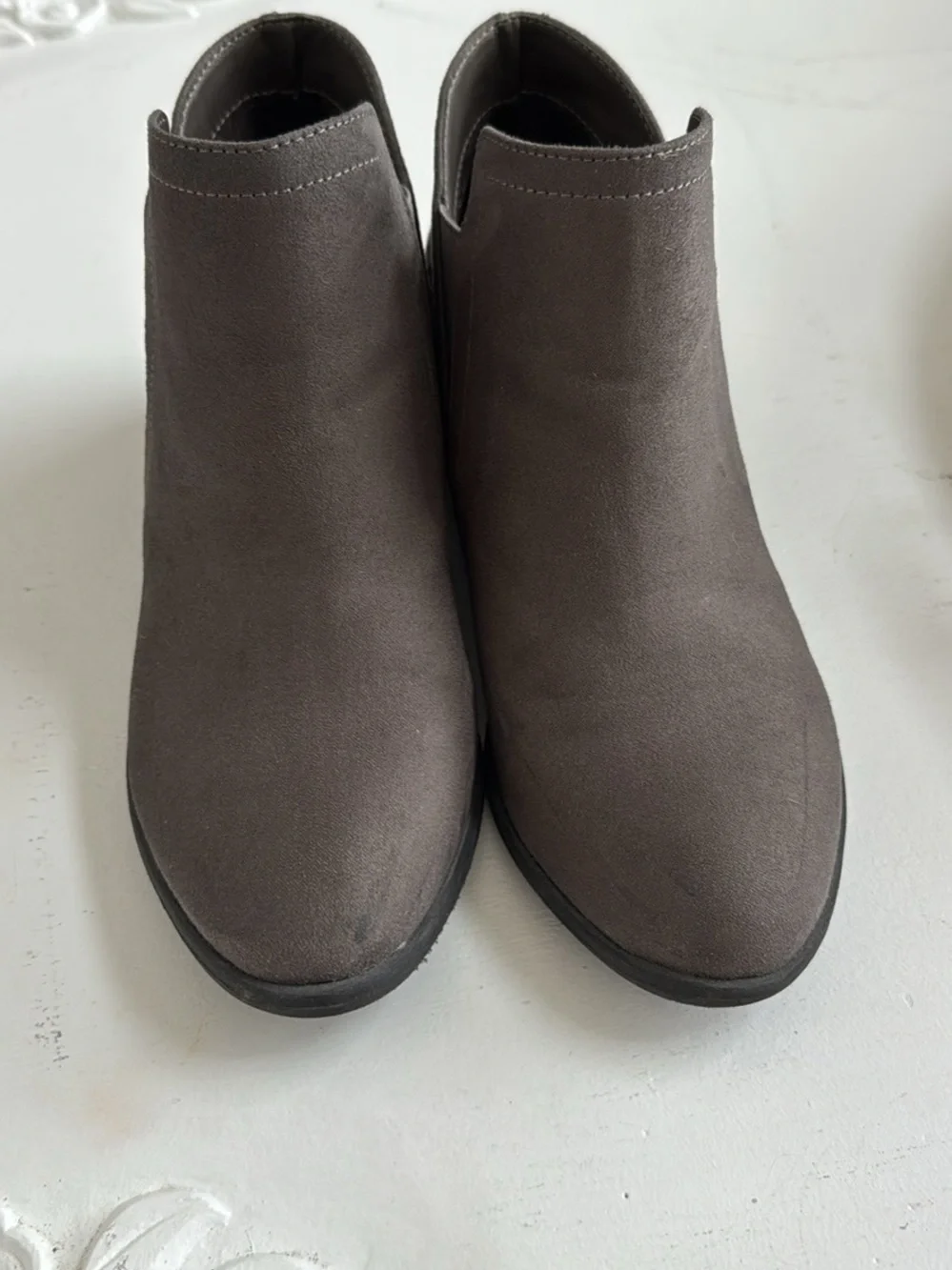 MIA Charcoal Gray Suede Cutout Ankle Booties